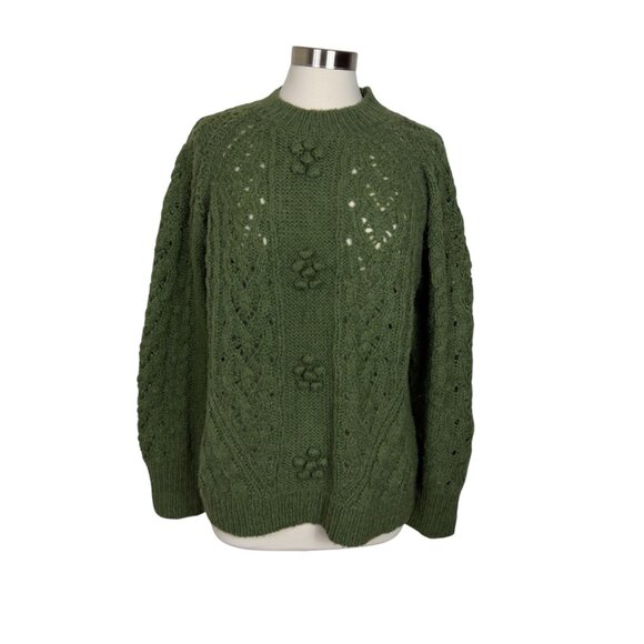 J Crew. Women Chunky Knit Green Sweater With Floral Detailing Size Large - Picture 3 of 14